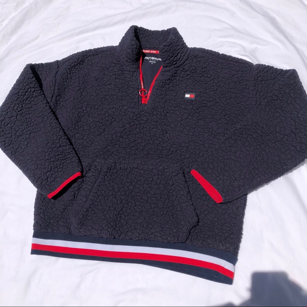Tommy Hilfiger Black and Red Crew Neck Sweater